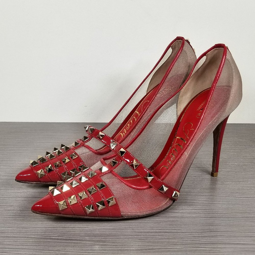 Valentino Garavani Rockstud Alcove Pump, Red Leather, Womens Size 9.5 US / 39.5